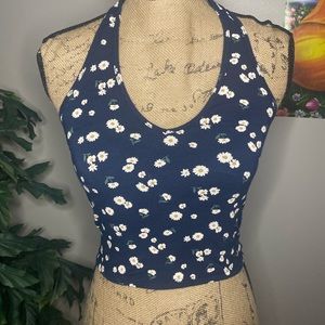 Navy blue flower design crop top